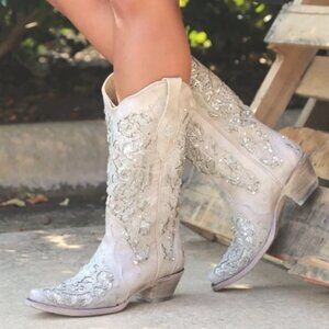 CORRAL NWT Ivory Boots snip toe swarovski crystals Cowgirl Wedding 9